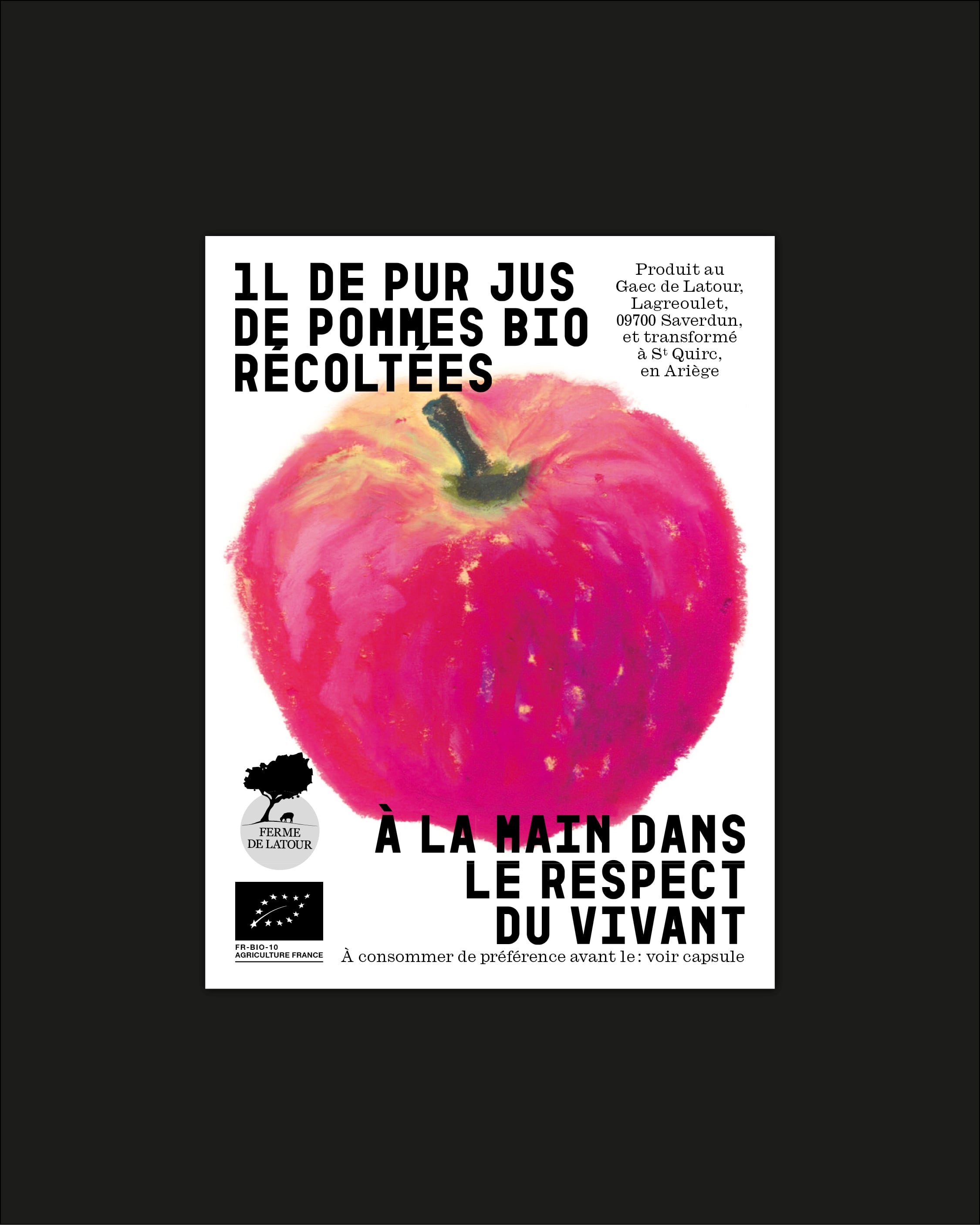 Détail de l'étiquette avec un grosse pomme rouge